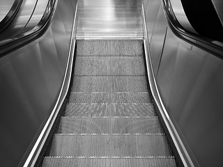 Image showing Black and white Escalator stair