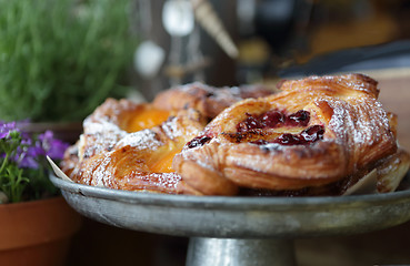 Image showing Delicious fruit pastries dusted with icing sugar