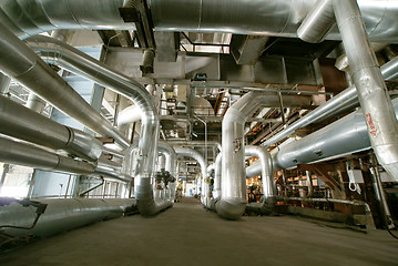 Image showing Industrial zone, Steel pipelines, valves and pumps