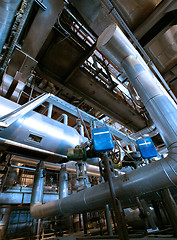 Image showing Industrial zone, Steel pipelines and valves