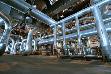 Image showing Industrial zone, Steel pipelines and valves