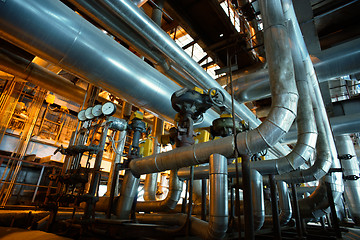 Image showing Industrial zone, Steel pipelines, valves and tanks