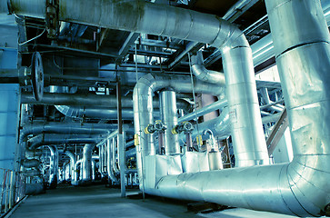 Image showing Industrial zone, Steel pipelines, valves and tanks