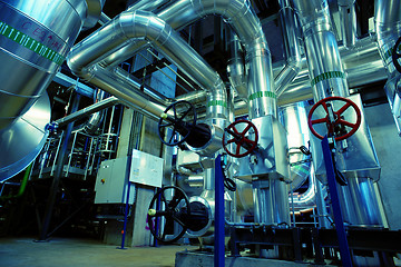 Image showing Industrial Steel  pipelines and valves