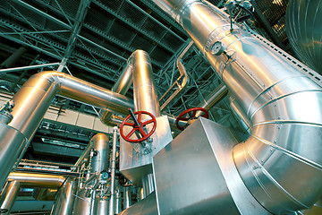 Image showing Industrial zone, Steel pipelines, valves and pumps