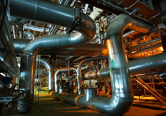 Image showing Industrial zone, Steel pipelines, valves and pumps