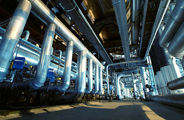 Image showing Industrial zone, Steel pipelines, valves and tanks