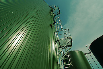 Image showing Industrial zone, Steel pipelines, valves and tanks