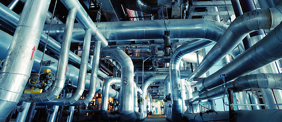 Image showing Industrial zone, Steel pipelines, valves and pumps