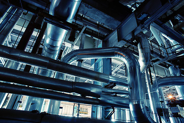 Image showing Industrial zone, Steel pipelines, valves and pumps