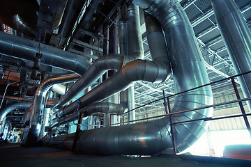 Image showing Industrial zone, Steel pipelines, valves and tanks