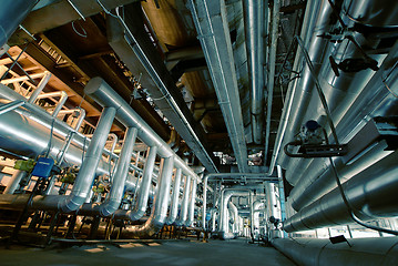 Image showing Industrial zone, Steel pipelines and valves