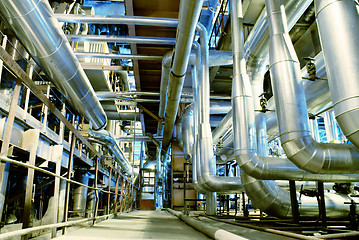 Image showing Industrial zone, Steel pipelines, valves and cables