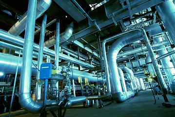 Image showing Industrial zone, Steel pipelines, valves and pumps