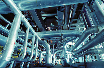 Image showing Industrial zone, Steel pipelines, valves and pumps