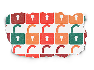 Image showing Safety concept: Opened Padlock icons on Torn Paper background