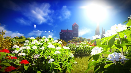 Image showing Beautiful landscape with flowers