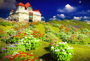 Image showing Beautiful landscape with flowers