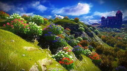 Image showing Beautiful landscape with flowers