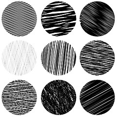 Image showing Set of Black Diagonal Strokes Patterns. Sketch Circles.