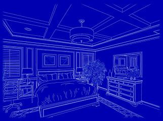 Image showing White Custom Bedroom Design Drawing on Blue