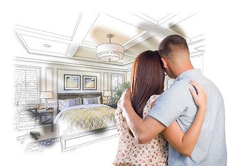 Image showing Military Couple Looking Over Custom Bedroom Design Drawing Photo