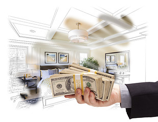 Image showing Handing Stack of Money Over Bedroom Drawing Photograph Combinati