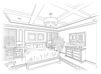 Image showing Line Drawing of A Bedroom