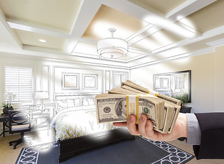 Image showing Handing Stack of Money Over Bedroom Drawing Photograph Combinati