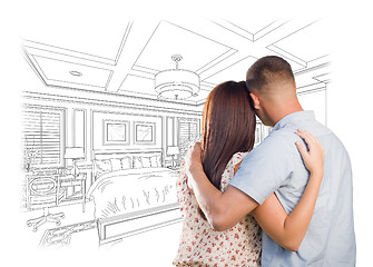 Image showing Young Military Couple Looking Over Custom Bedroom Design Drawing