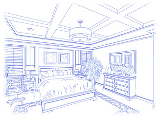 Image showing Blue Custom Bedroom Design Drawing on White