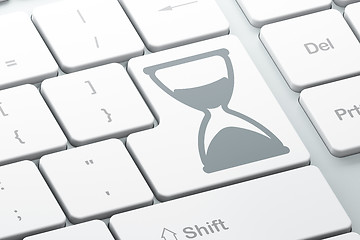 Image showing Timeline concept: Hourglass on computer keyboard background