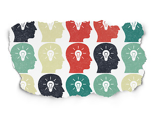 Image showing Learning concept: Head With Light Bulb icons on Torn Paper background