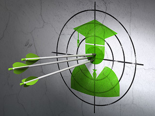 Image showing Science concept: arrows in Student target on wall background