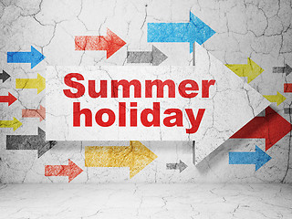 Image showing Tourism concept: arrow with Summer Holiday on grunge wall background