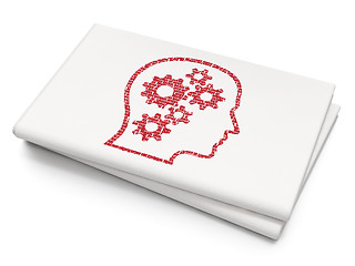 Image showing Advertising concept: Head With Gears on Blank Newspaper background