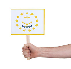 Image showing Hand holding small card - Flag of Rhode Island