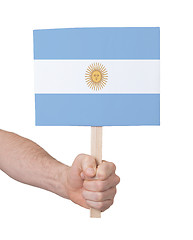 Image showing Hand holding small card - Flag of Argentina