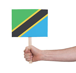 Image showing Hand holding small card - Flag of Tanzania