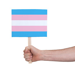 Image showing Hand holding small card - Flag of Trans Pride