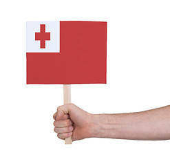 Image showing Hand holding small card - Flag of Tonga