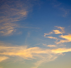 Image showing the sunrise in  colored sky white soft clouds and abstract backg