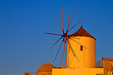 Image showing old mill in santorini greece   sky sunrise