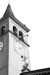 Image showing ancien clock tower in italy europe old  stone and bell