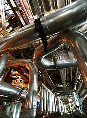 Image showing Industrial zone, Steel pipelines, valves and ladders