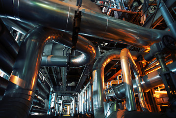 Image showing Industrial zone, Steel pipelines, valves and tanks