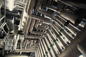 Image showing Industrial zone, Steel pipelines and valves