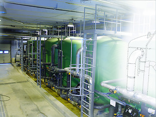 Image showing sketch mixed with photo water treatment tanks at power plant