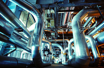 Image showing Industrial zone, Steel pipelines, valves and pumps