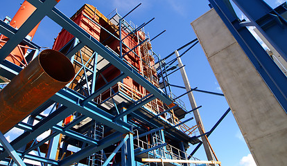 Image showing cranes and beams on construction of industrial factory 